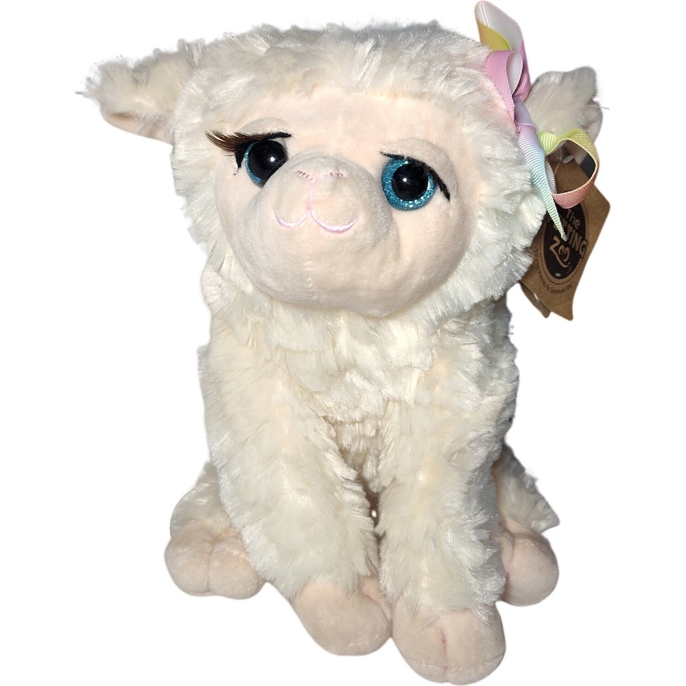 11" The Petting Zoo Plush Lamb Girlβ Sitting Beige Bow Blue Eyes 2021 NWT